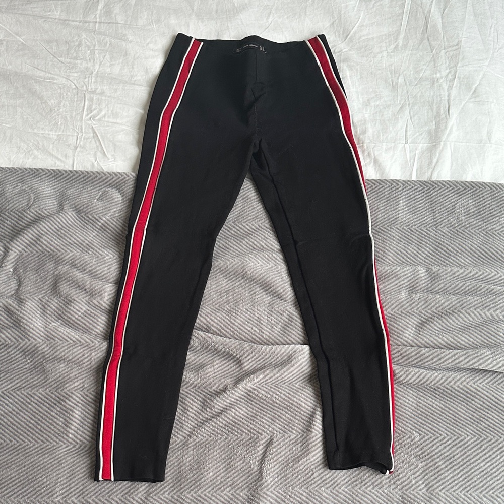 Zara Black Leggings with Red and White Stripes